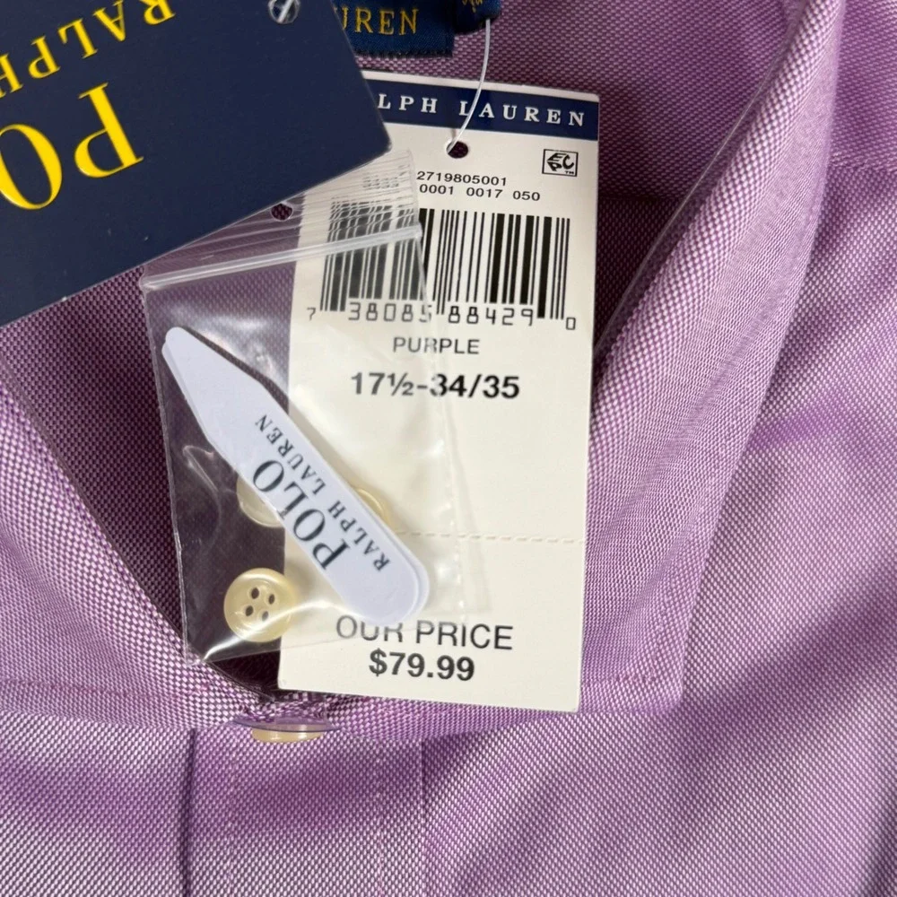 Polo Ralph Lauren Mens Slim Fit Easy Care Dress Shirt Purple 17.5 34/35 NEW